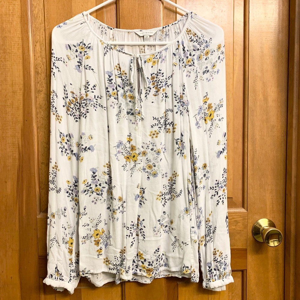 Lucky Brand floral flowy bohemian sheer top, sz S